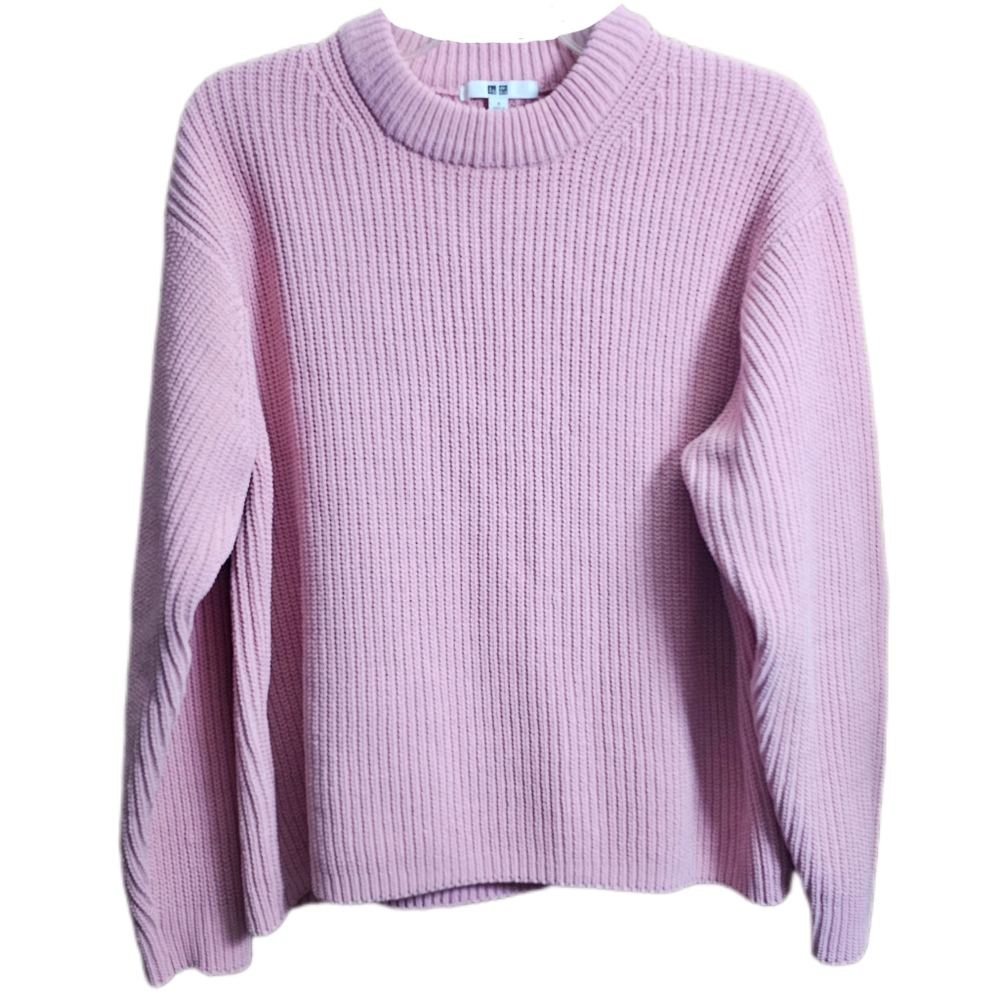 UNIQLO womens Washable Soft Knit Crew Neck Ribbed Sweater pink size small